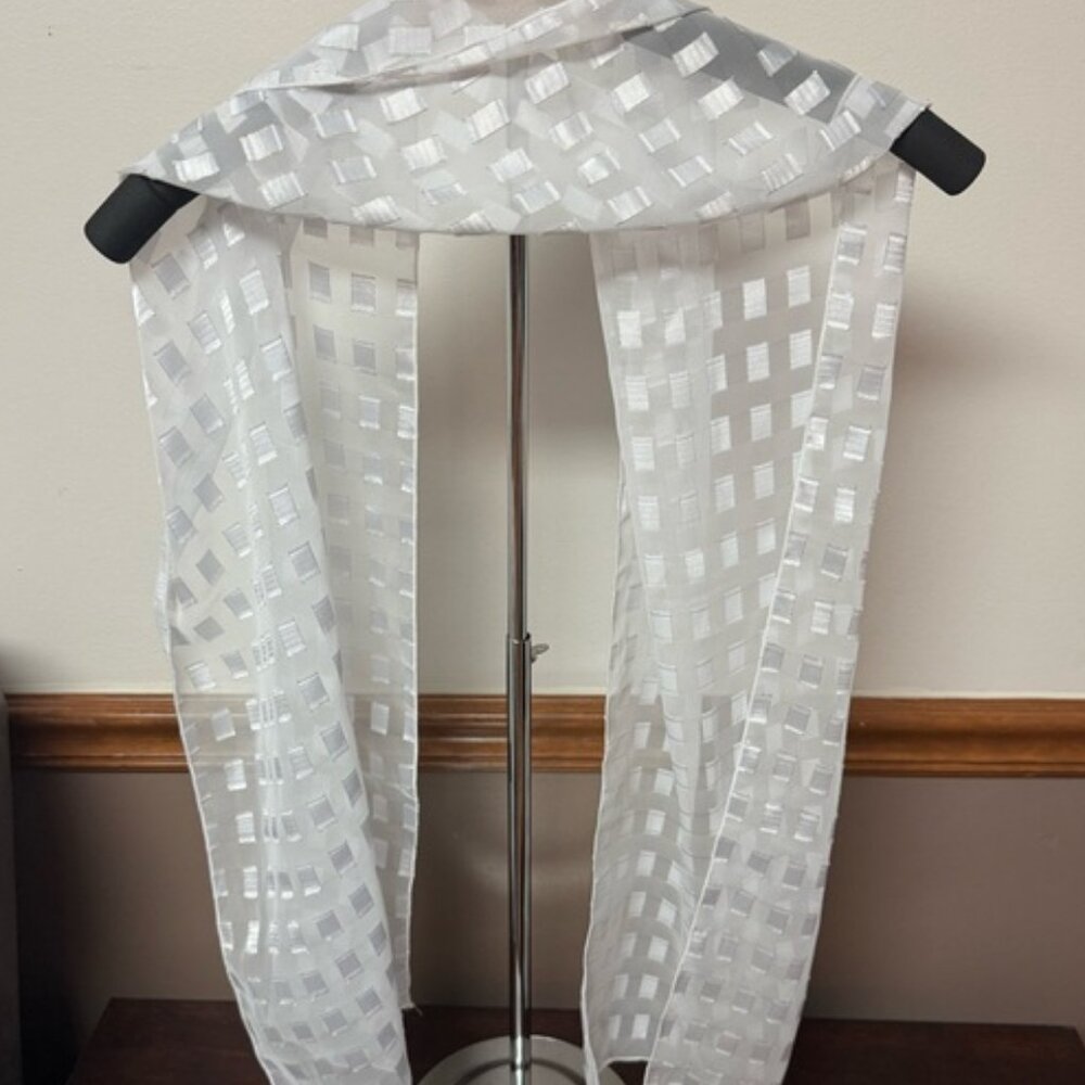 White Sheer Scarf with Checkered Design